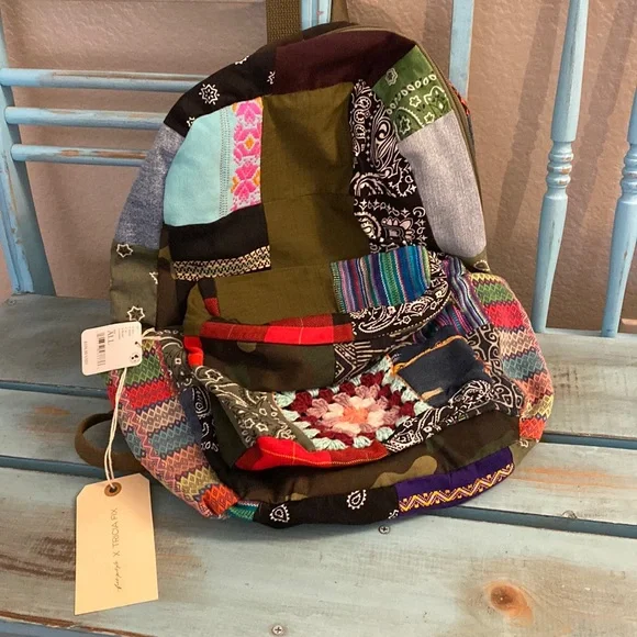 Free People X Tricia Fix Boho Patchwork With Crochet Patches and Leather Straps - Picture 6 of 15